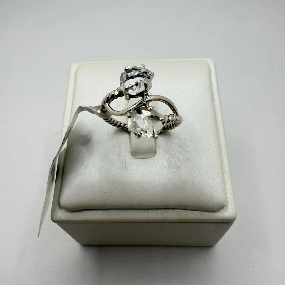 NWT‎ 8x7mm double HERKIMER diamond quartz ring w/ sterling silver rope design!